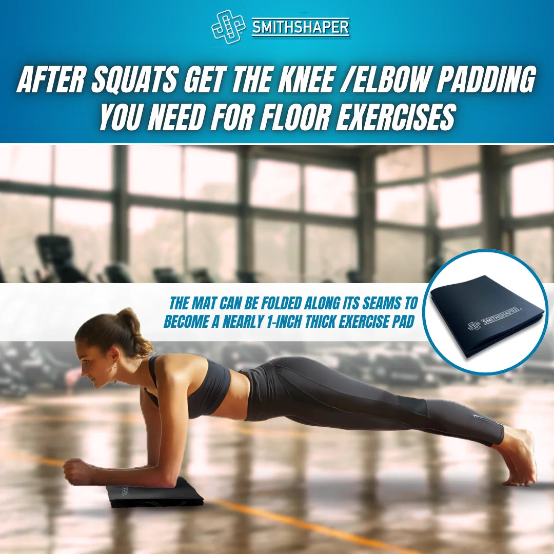 Squat Mat Exercise Kneeling Pad | 30.75-Inch Mat for Leg Muscle Targeting | Folds to 0.9-In. Thick Knee Pad - Ab Rollouts - Knee Pushups | Cushion Elbows - Planks | Black