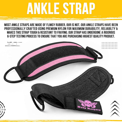 Gym Ankle Cuff Cable Attachment with Adjustable Strap, Durable Double D-Rings & Cushioned Design for Glute, Leg & Lower Body Exercises, Comfortable Workout Straps & Ankle Cuff