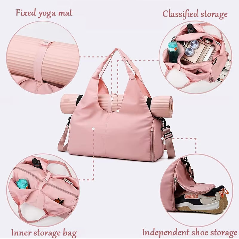 Sport Gym Bag Women Outdoor Waterproof Separate Space for Shoes Weeks Travel Duffel Bag for Swimming Leisure Travel Bag