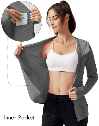 Women'S UPF 50+ Sun Protection Hoodie Jacket Lightweight Long Sleeve Sun Shirt for Women with Pocket Hiking Outdoor
