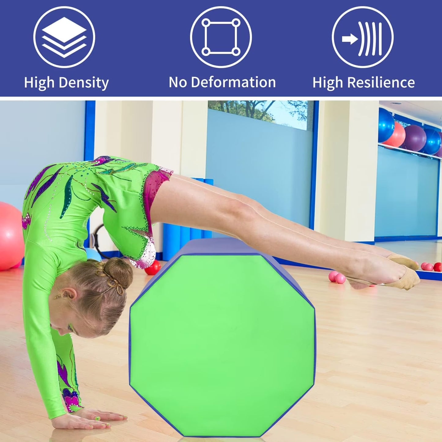 24.4" X 25.6" Gymnastics Octagon Tumbler Trainer Exercise Mat Tumbling Equipment, Blue