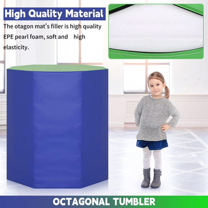 24.4" X 25.6" Gymnastics Octagon Tumbler Trainer Exercise Mat Tumbling Equipment, Blue