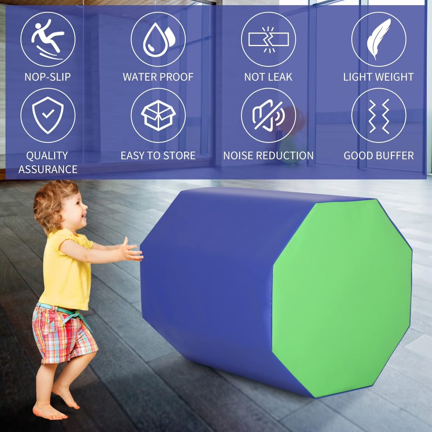 24.4" X 25.6" Gymnastics Octagon Tumbler Trainer Exercise Mat Tumbling Equipment, Blue