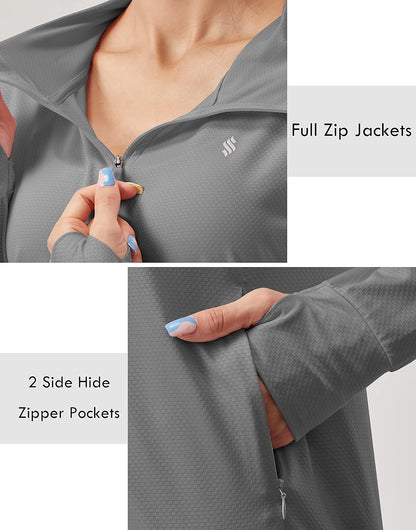 Women'S UPF 50+ Sun Protection Hoodie Jacket Lightweight Long Sleeve Sun Shirt for Women with Pocket Hiking Outdoor